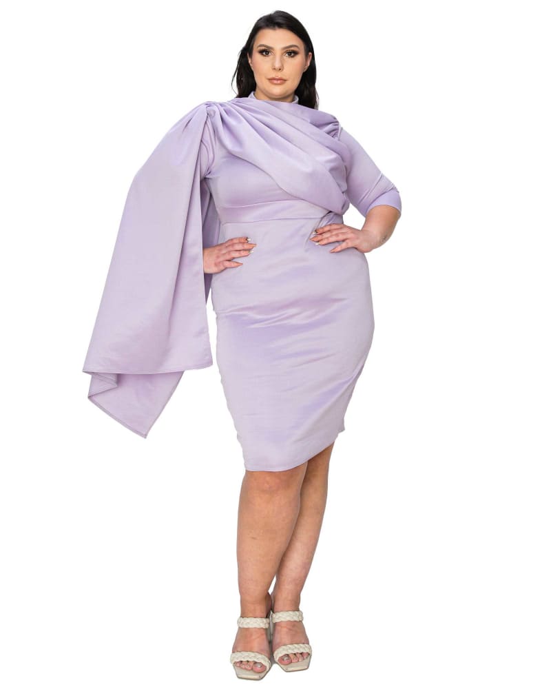 Front of a model wearing a size 18|20 Dahlia Sash Cape Dress in Lilac by L I V D. | dia_product_style_image_id:347107